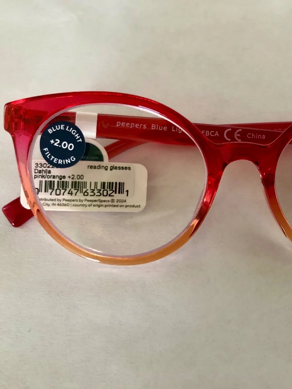 New Pink & Orange Peepers Blue Light Blocking Reading Glasses +2.00
